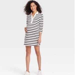 The Nines By HATCH Mini Dress L Striped Polo Collared Maternity Preppy Nautical